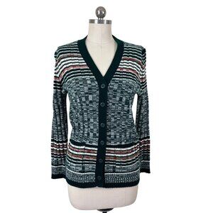 VTG Y2K Full Fashioned Cardigan Sweater Womens Medium Green Fair Isle Grunge